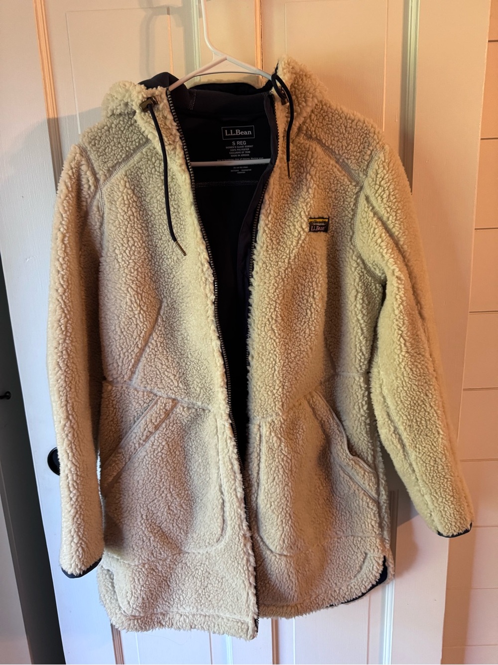 L.L. Bean Cream Sherpa Hooded Puffer Jacket